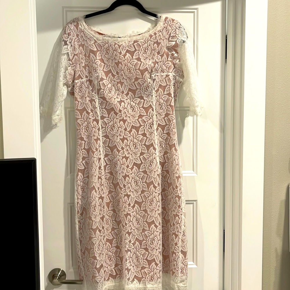 Dainty and sweet White and rose lace shift dress